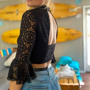 Nasty Gal. Medium. Black cropped dress shirt